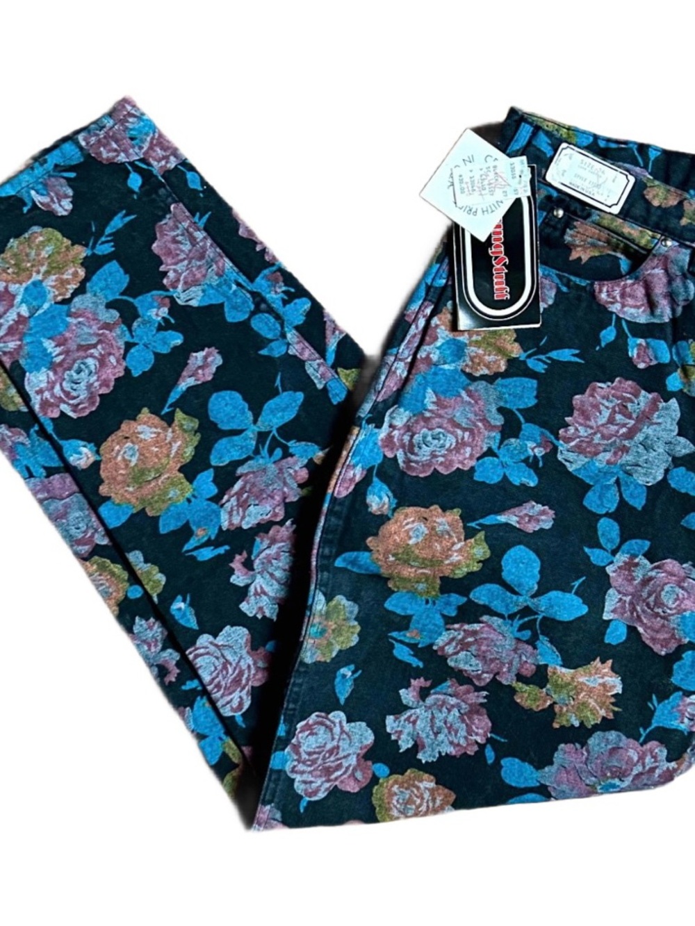 Young Stuff~Vintage Floral Multi-Colors Jeans (Size 36/32) High Rise Jeans~New